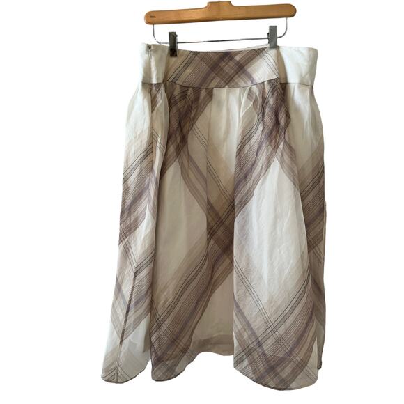 Talbots Pure Silk Organza Midi Skirt Cream Plaid 16 - Picture 2 of 6